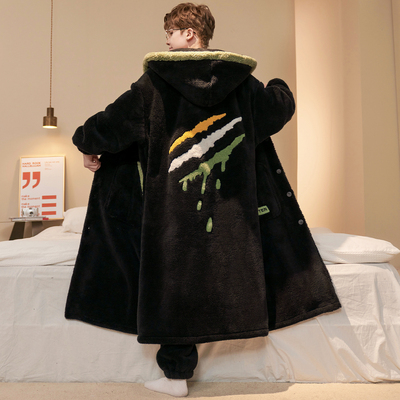 珊瑚绒男士秋冬季加绒加厚睡衣