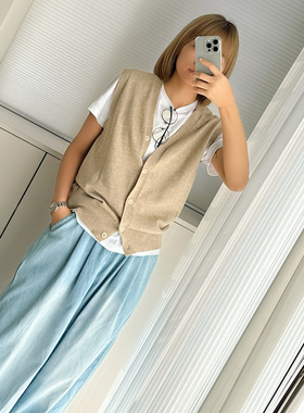 汪汪酱春秋简约百搭v领针织上衣马甲开衫休闲显瘦无袖背心上衣女