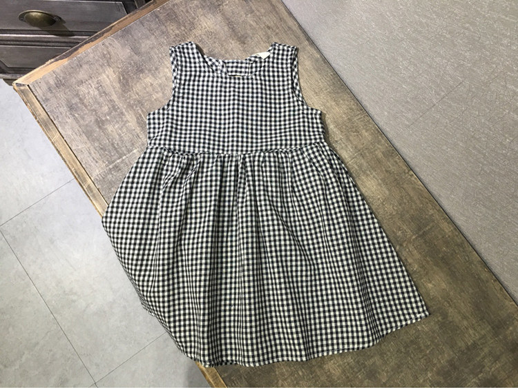 包邮韩版童装夏季儿童格子棉布背心裙 女童黑白细格子百搭连衣裙