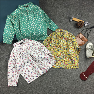 订制童装春季儿童纯棉碎花衬衫女童韩范宽松衬衫白色翻领打底衬衣