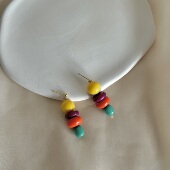 枝头爆米花 童趣复古红黄绿配色彩色拼珠耳环耳钉