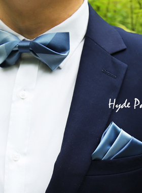 海德公园结婚领结 新郎伴郎婚礼原创设计蓝色渐变男士蝴蝶结领花