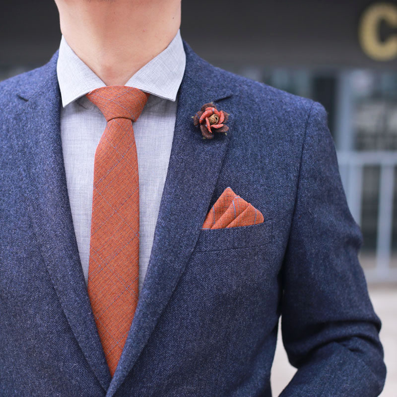 海德公园礼盒装结婚婚礼新郎伴郎秋冬季纯色英伦橘黄色棉麻领带