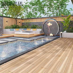 庭院花园露台过道仿实木木纹耐磨地砖 18厚室外防滑木栈道石英砖