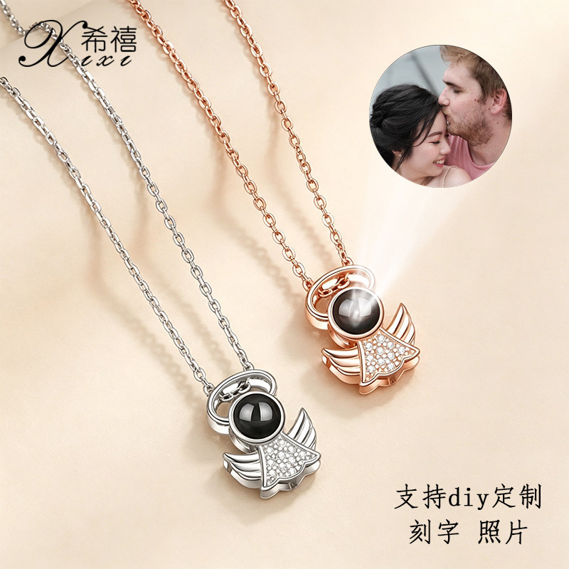 小天使投影项链女微镶925银吊坠
