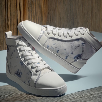 cl andgz红底鞋皮鞋白色涂鸦系带休闲铆钉婚鞋乐福鞋男鞋商务鞋