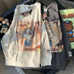 T恤」圆领ins清新纯棉双纱2621 「兔子印花长袖 纸袋家2026春季 新款