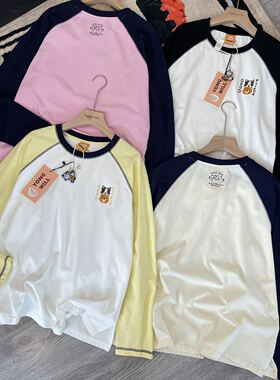 纸袋家春季新款「好朋友狗刺绣长袖T恤」插肩袖250g全棉双纱1310