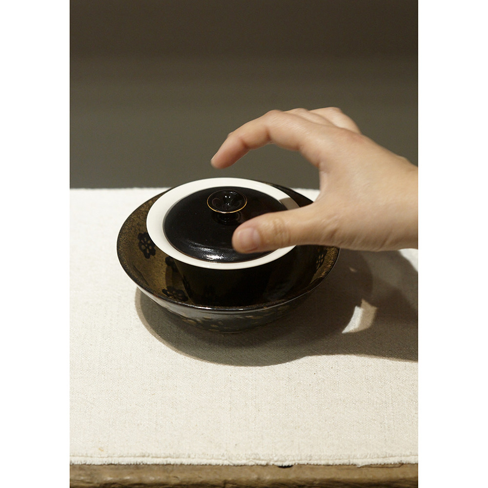 清凉 寂静 吉州窑原矿釉薝卜花剪纸贴花茶碗  果茶盘茶席好物壶承