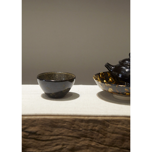 吉州窑经典器型黑釉不倒翁原矿釉茶盏压手主人盏自用送礼约120ml