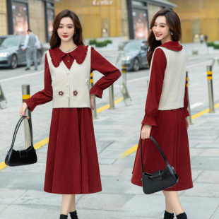 小香风连衣裙马甲两件套秋季新款2025时尚百搭潮mm背心+裙子套装