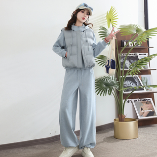 今年冬季时尚新款运动加厚套装棉马甲+外套+加绒裤子三件套保暖女