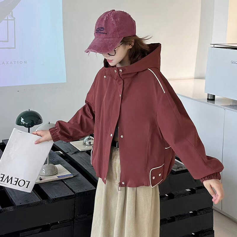 欧货2024春秋新款宽松红色短外套