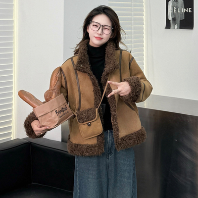 鹿皮绒皮毛一体厚外套