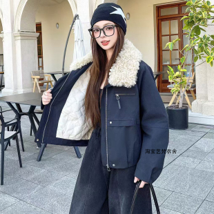 加棉加厚大毛领短外套女2025秋冬新款 小个子派克风夹棉棉衣潮 时尚