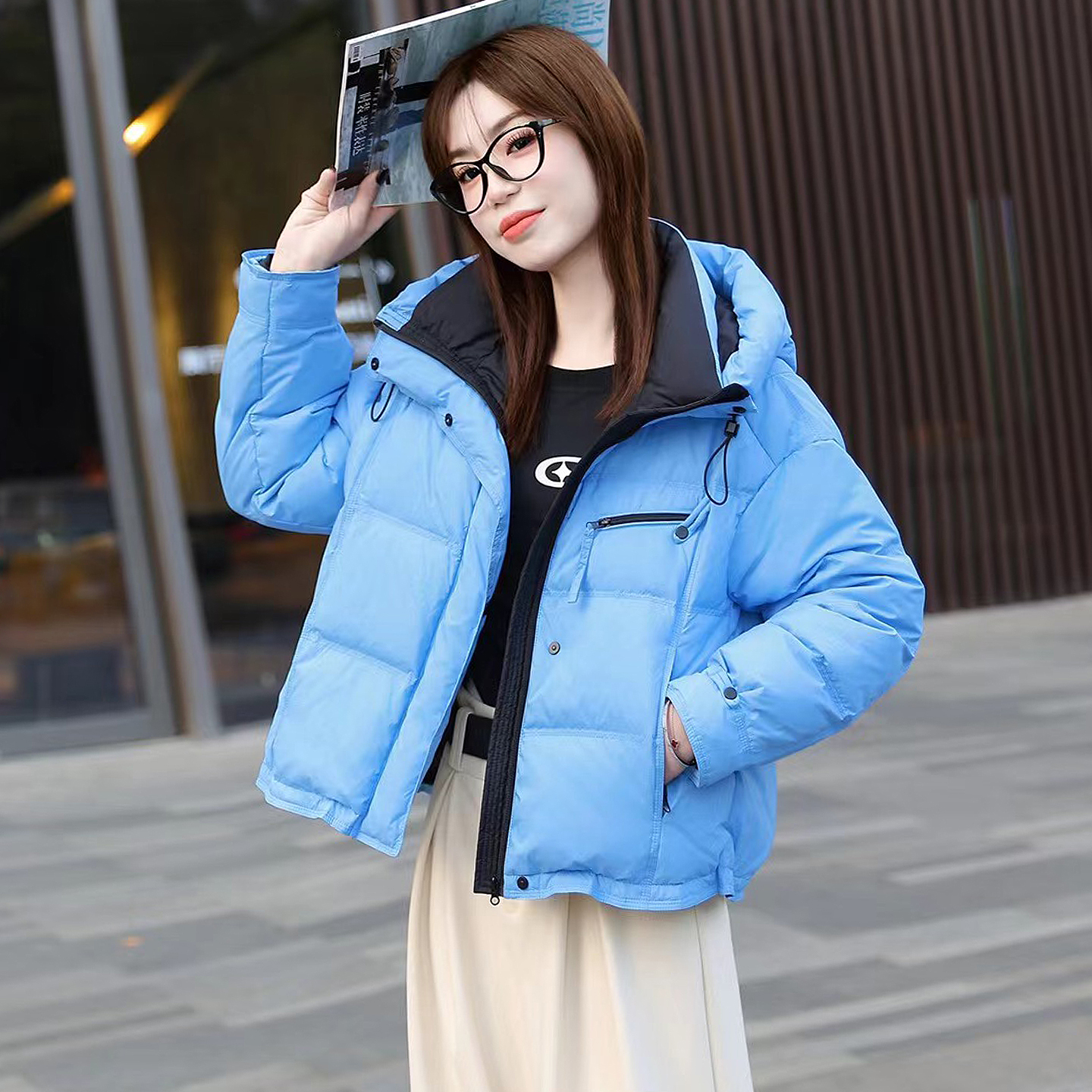 韩版白鸭绒外套女短款