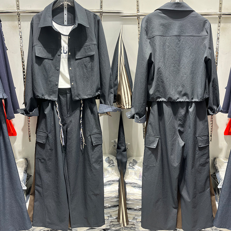 短外套+工装裤+背心三件套套裤