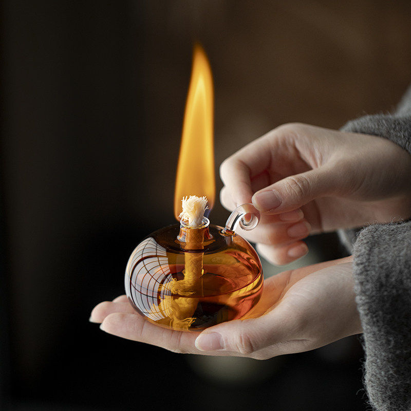 火焰氛围灯茶道配件玻璃茶灯复古玻璃酒精灯盏加热器创意透明装饰