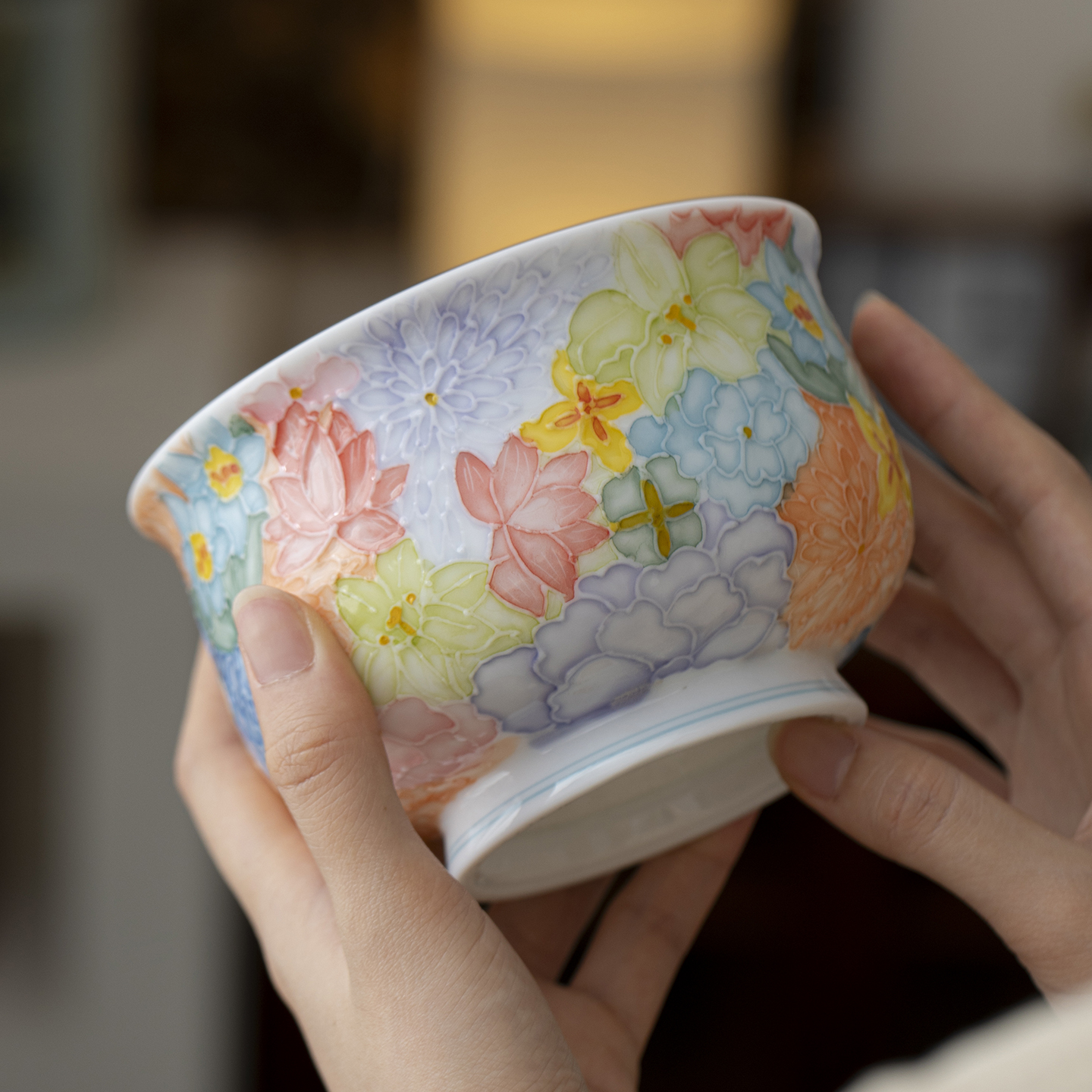 手绘浮雕万花繁花建水茶洗茶渣筒茶水盂家用茶道茶具水洗废水缸