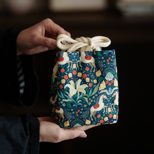 马年刺绣花园旅行茶具收纳包外出携带包茶壶盖碗新中式主人杯零配