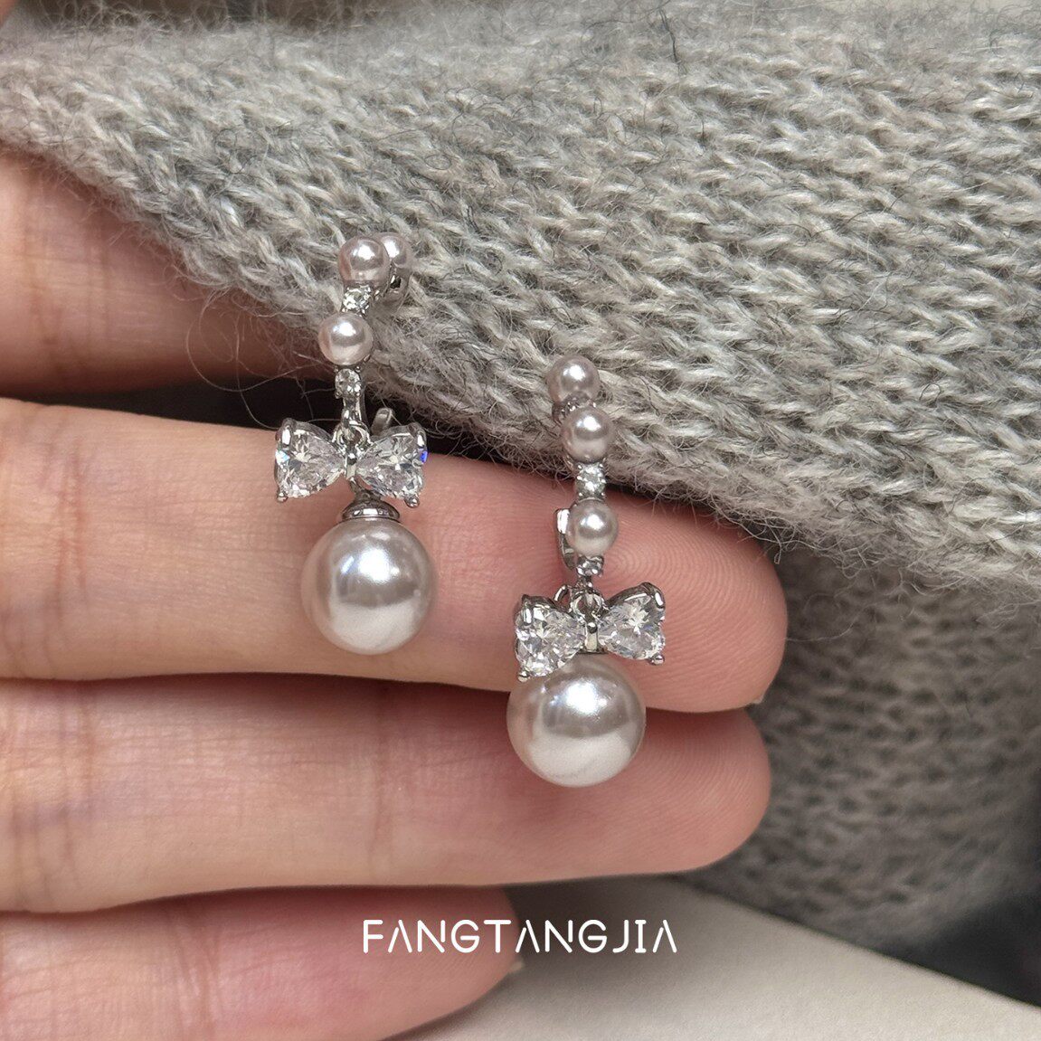 韩系曼塔玫瑰珍珠蝴蝶结吊坠耳环高级感小众设计新款爆款耳饰银针