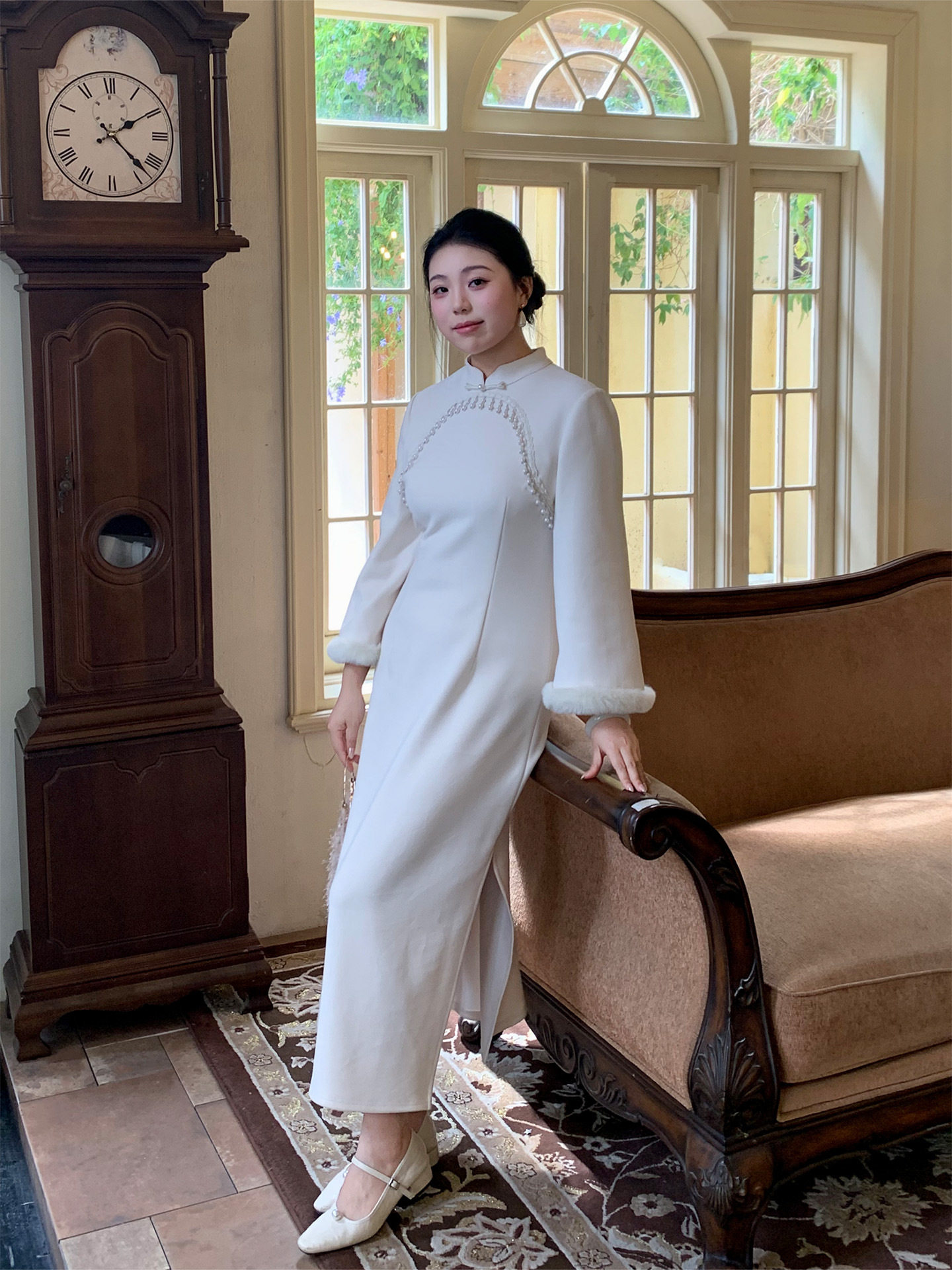2026秋冬新款新中式国风白色旗袍连衣裙女大码胖MM孕妇敬酒服长裙
