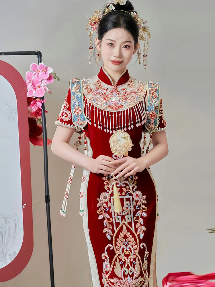 秀禾服2024年新款红色旗袍新中式敬酒服新娘高级感结婚订婚礼服女