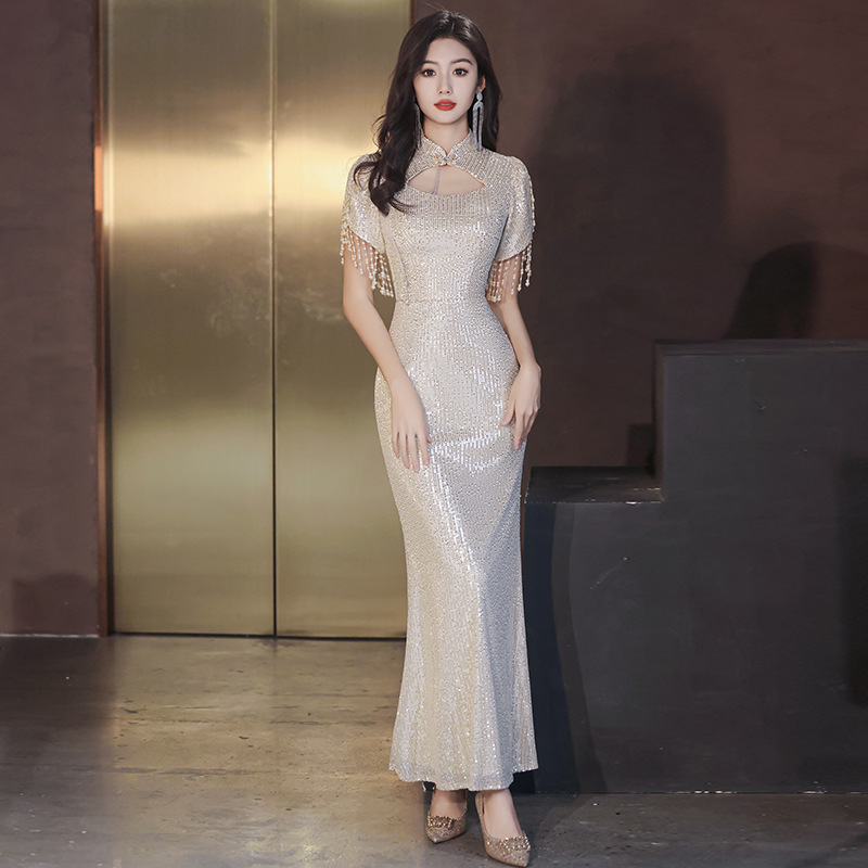晚礼服女主持人轻奢小众高端订婚宴会气质鱼尾裙高级感小个子演出
