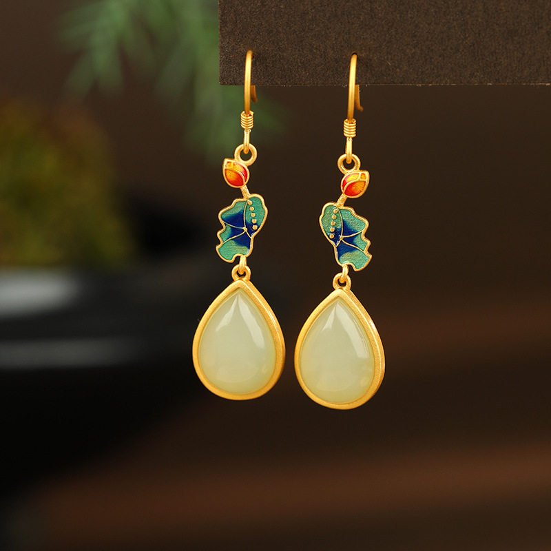 S925纯银和田玉耳环女新中式耳钉汉服耳饰送妈妈生日节日礼物水滴,饰品/流行首饰/时尚饰品新,银饰耳饰,淘宝优惠券,粉丝福利购,淘宝优惠卷