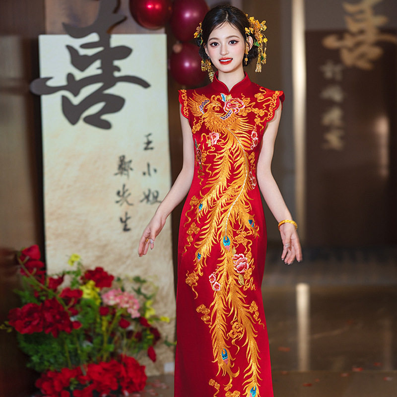 2026新款高端红色旗袍结婚中式嫁衣新娘订婚礼服刺绣敬酒服