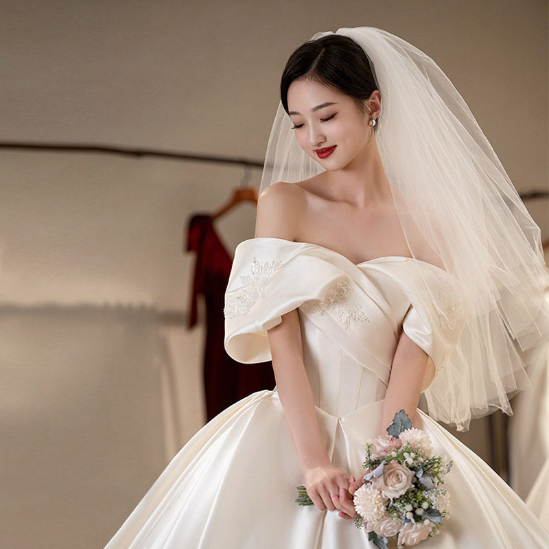 都爱【倾城】缎面新娘婚纱2025夏季新款女气质优雅法式宫廷风结婚