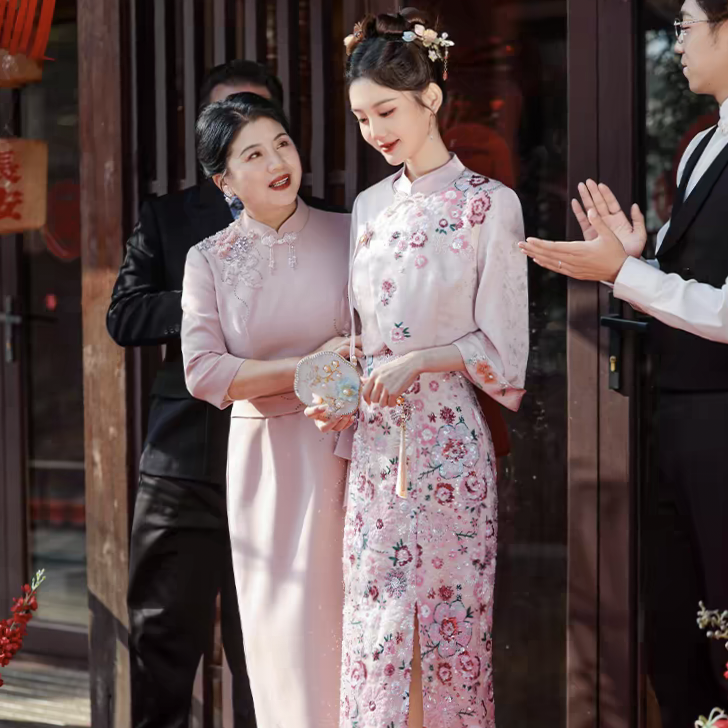 新中式旗袍结婚新娘敬酒服气质长款婚礼复古国风套装宴会晨袍礼服