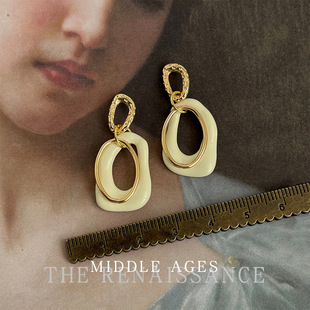 Vintage轻中古小众法式耳钉重叠几何滴油耳环复古港风高级感耳饰