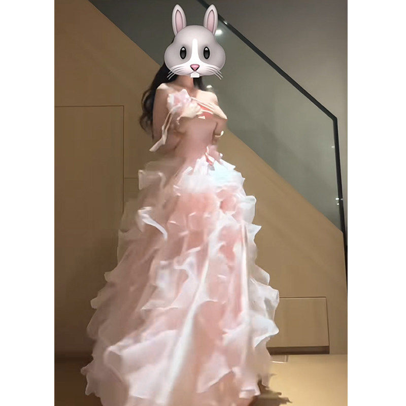 粉色在逃公主晚礼服女高级感超仙绝美生日宴成人礼艺考演出蓬蓬裙