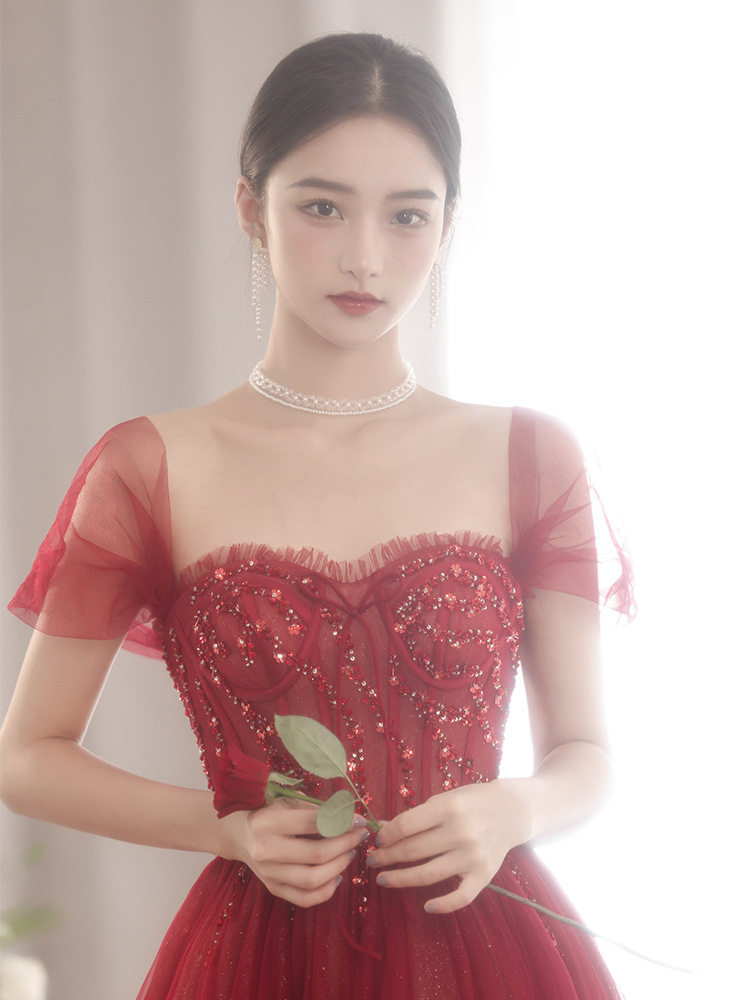 敬酒服新娘法式红色礼服结婚回门订婚裙女平时可穿小个子高端轻奢