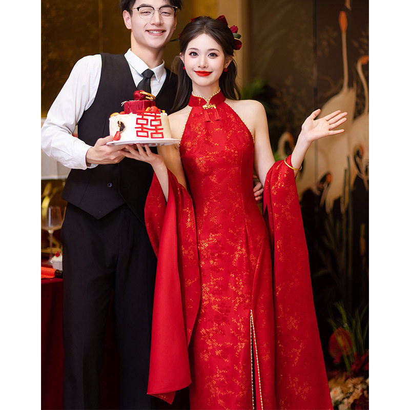 新中式敬酒服新娘披肩高级感修身回门2025新款旗袍订婚礼服连衣裙