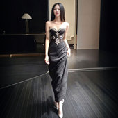 抹胸连衣裙女2025秋冬新款 轻奢小众名媛重工小礼裙宴会晚礼服