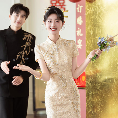 鱼尾晚礼服订婚礼服宴会敬酒服