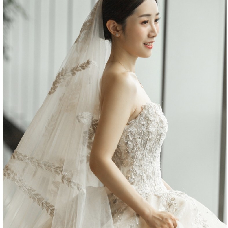 웨딩드레스 2024 봄 여름 신상 신부 메인 웨딩드레스 숲속 스타일 슈퍼선녀 몽환적 비브라토 인터넷 연예인 위엄