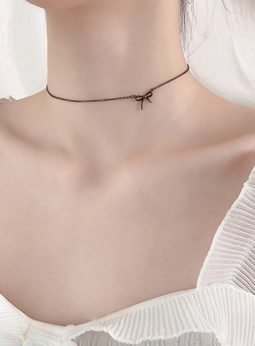 韩国黑色蝴蝶结学生ins锁骨链