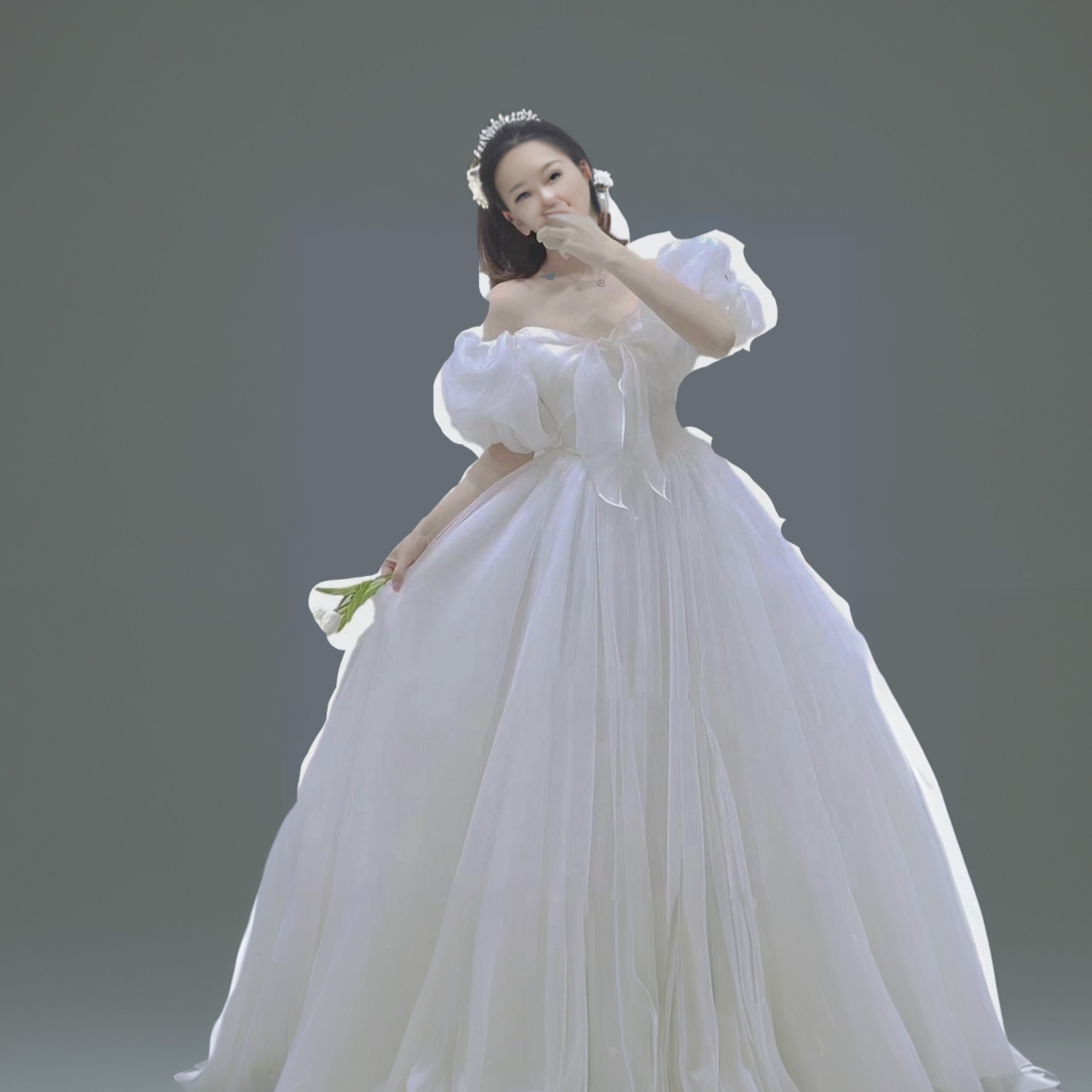 2026新款新娘法式泡泡袖公主婚纱小个子齐地一字肩简约仙女蓬蓬裙