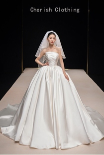 宫廷缎面婚纱2026年新娘新款质感抹胸大拖尾女婚纱礼服婚礼奢华女