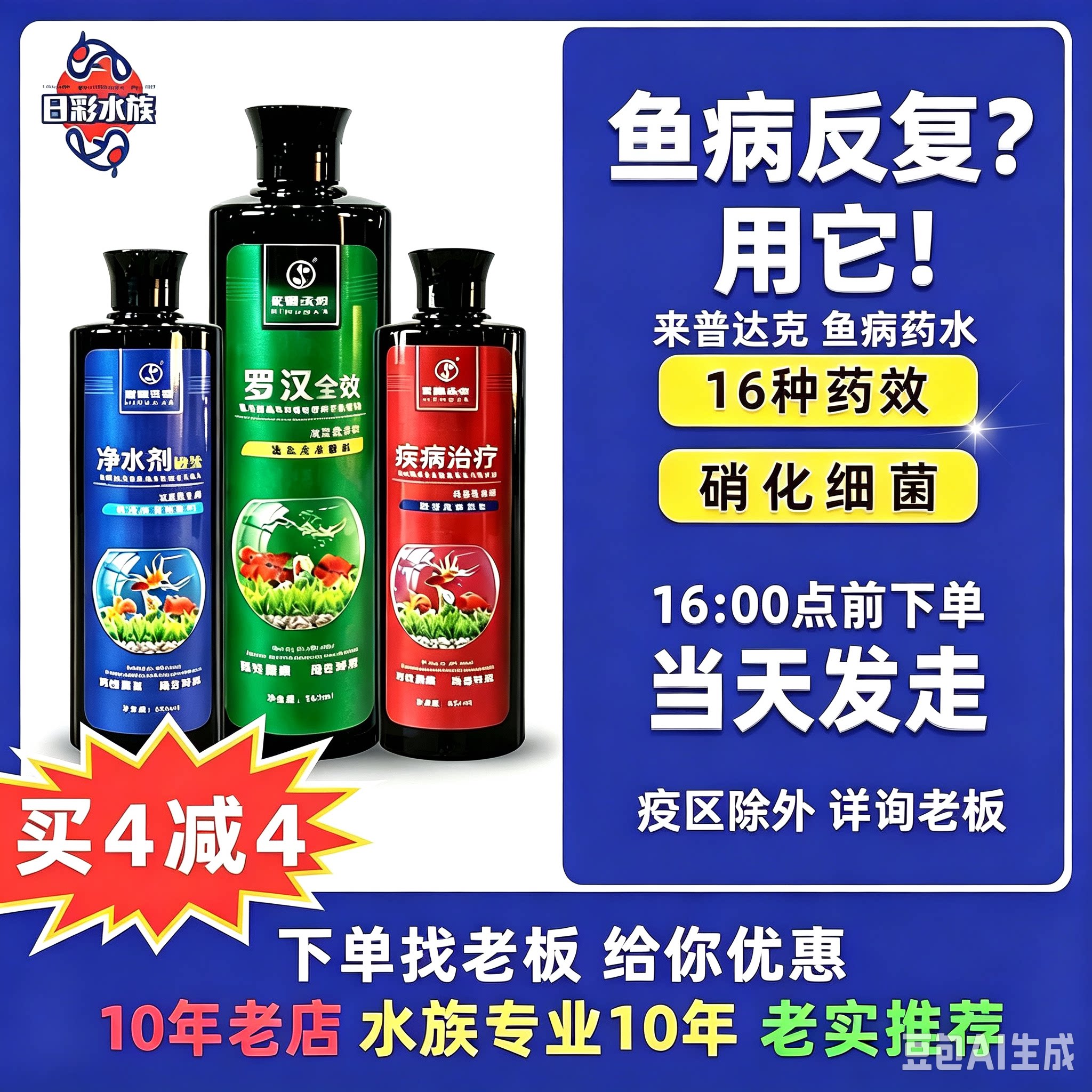 来普达克鱼病药水 鱼缸净水剂硝化细菌 观赏鱼专用锦鲤鱼水族鱼药