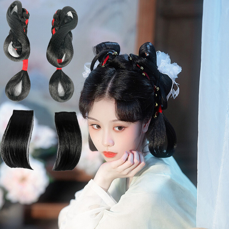 古风假发女可爱发饰汉服明制刘海演出古装造型铃铛发包假发套装