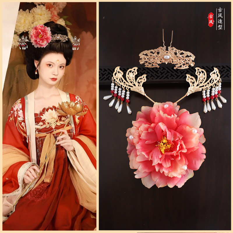 唐朝发簪古风珍珠发排发簪子排插发钗汉服头饰发饰唐风妆花组合
