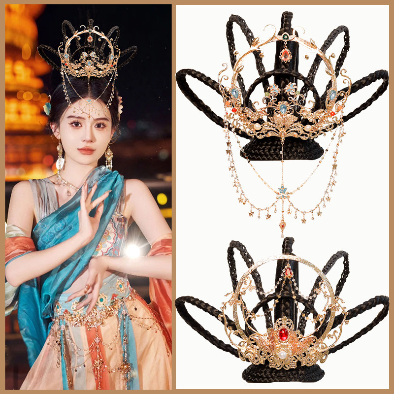 汉服假发女演出敦煌飞天舞蹈假发头饰组合琵琶舞发髻古装造型发包