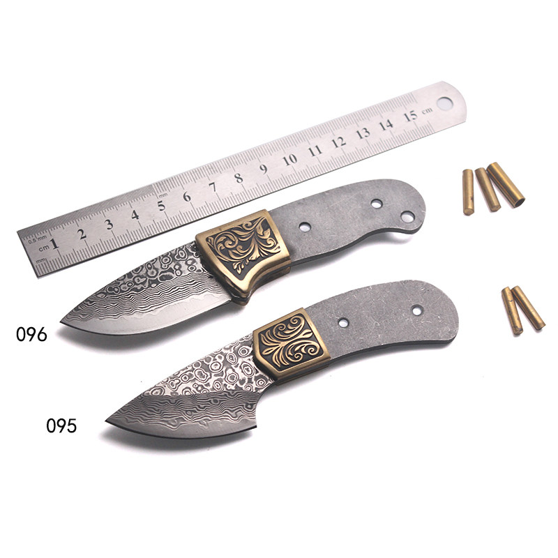 铜花大马士革水果刀小直刀桌面刀沉香刀diy半成品胚子制作095 096