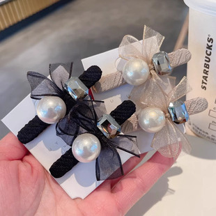蝴蝶结发夹女韩国头饰一字夹边夹森系带钻珍珠侧边碎发前额刘海夹