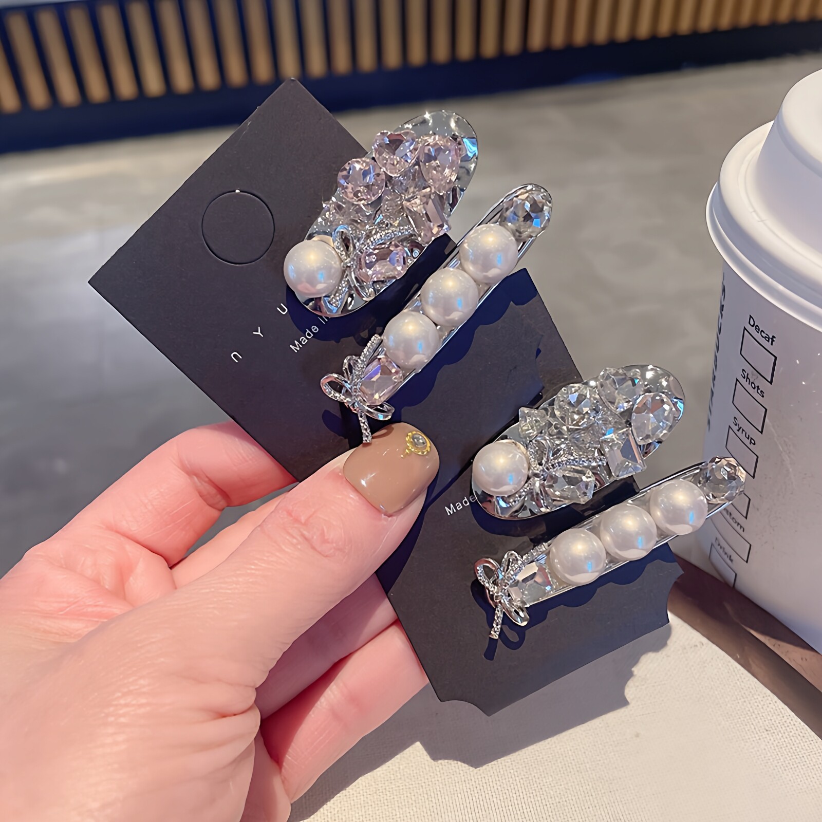 发夹边夹侧边高级感可爱韩系女孩闪亮水钻珍珠一字夹碎发刘海夹