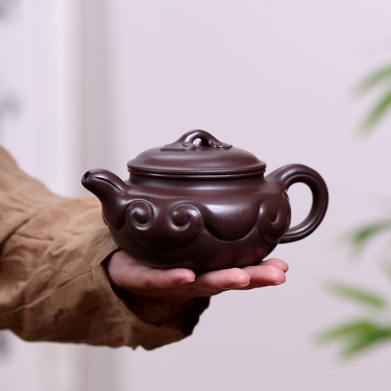 紫砂壶宜兴手工茶壶紫泥仿古如意大容量套壶陈叶制壶泡茶高端